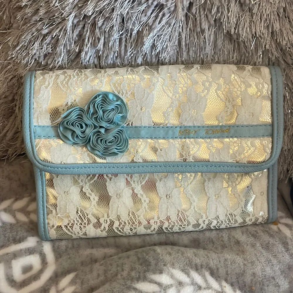 Betsey johnson kitsch i do blue wedding travel clutch/jewlerly organizer storage